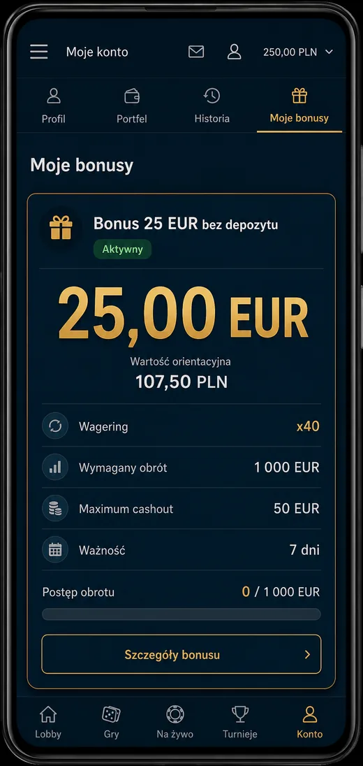 Bonus 25 euro bez depozytu w kasynie